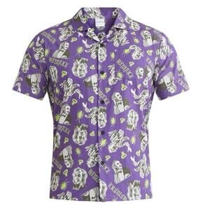 Beetlejuice Men's Print Button-Up Cotton Shirt w/ Short Sleeves Size Medium NEW